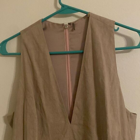 NWT Elle Tahari Taupe Beige Linen Satin Lined Sleeveless Dress - Picture 3 of 10